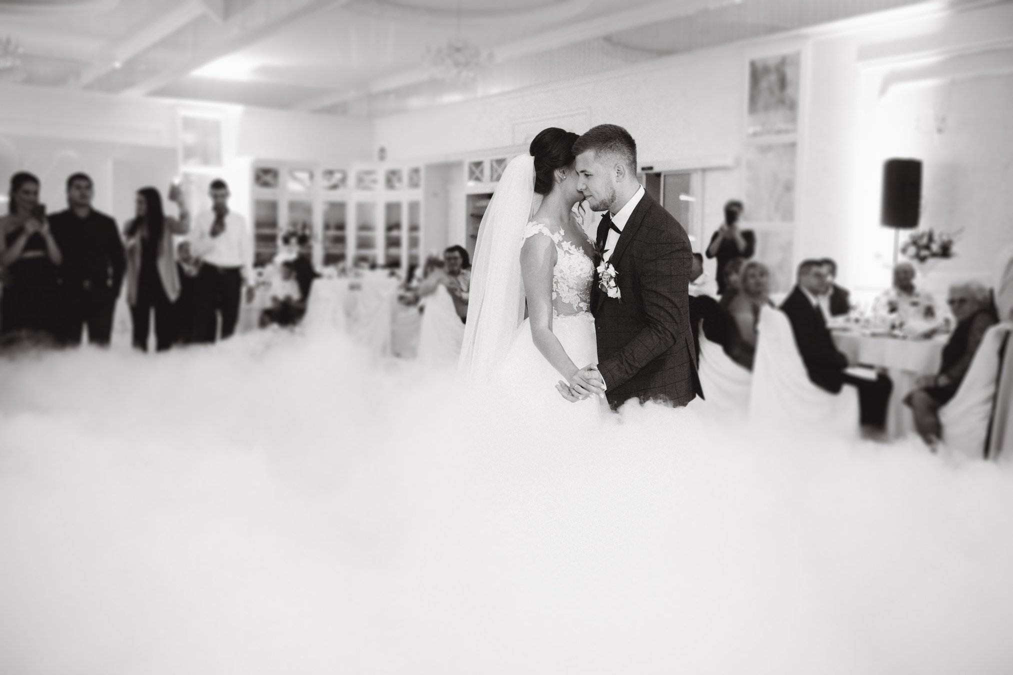 First wedding dance groom and bride in restaurant